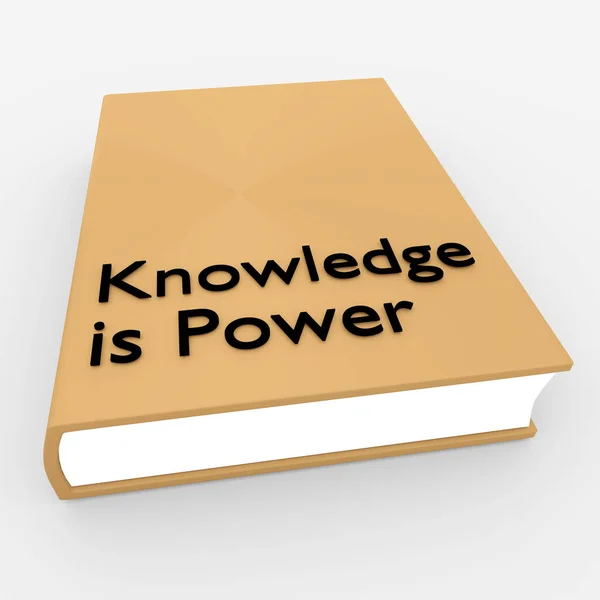 3D illustration of a book titled as Knowledge is Power, isolated over pale gray backgrond.