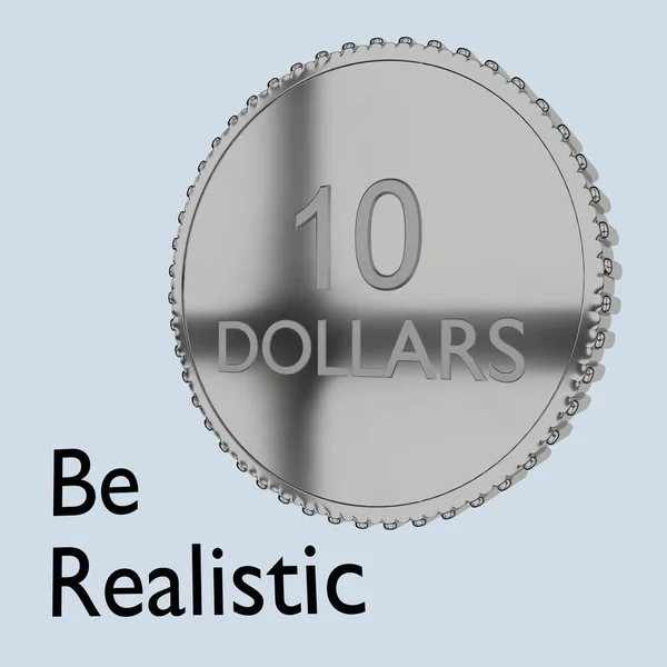 Illustration Tio Dollar Mynt Med Manus Vara Realistisk Isolerade Över — Stockfoto