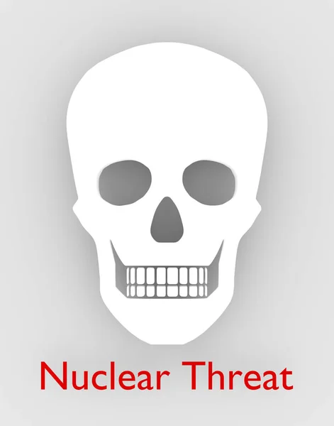 Illustration Mänsklig Skalle Med Titeln Nuclear Threat Isolerad Över Ljusgrå — Stockfoto