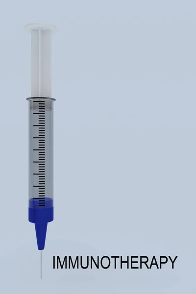 Illustrazione Una Siringa Intitolata Immunoterapia Isolata Sfondo Blu Pallido — Foto Stock
