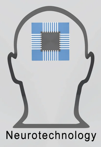Απεικόνιση Συμβολικής Κεφαλής Που Περιέχει Μικροτσίπ Τίτλο Neurotechnology — Φωτογραφία Αρχείου