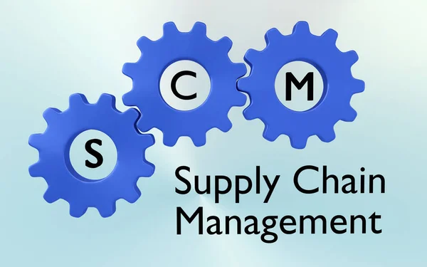 Ілюстрація Трьох Синіх Зубчастих Коліс Поєднанні Supply Chain Management Script Ліцензійні Стокові Зображення