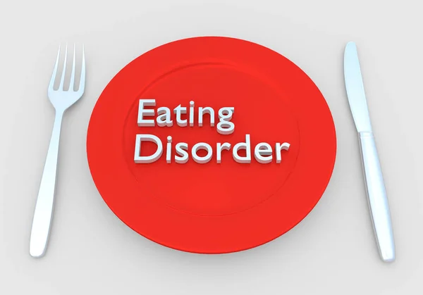Απεικόνιση Ενός Λευκού Σεναρίου Διαταραχή Τρώγοντας Ένα Άδειο Κόκκινο Πιάτο Εικόνα Αρχείου