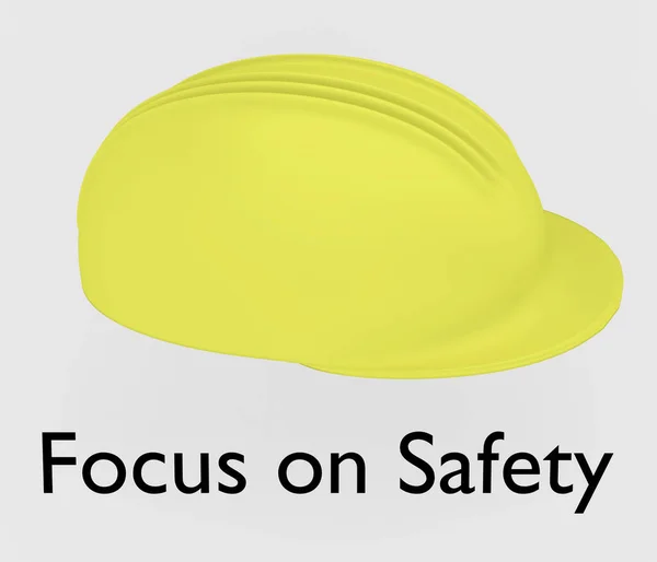 3D黄色安全帽插图 标题为 聚焦于安全 — 图库照片