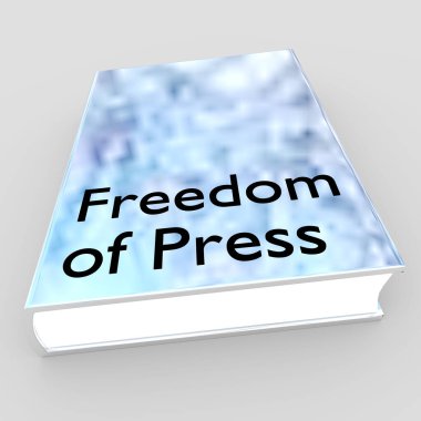 Gri üzerine izole edilmiş bir kitabın 3 boyutlu basın özgürlüğü betiği.