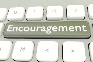 Bir bilgisayar klavyesinin 3B çizimi, adı Cesaretlendirme.