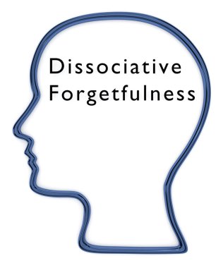 3D illustration of head silhouette containing the text Dissociative Forgetfulness. clipart