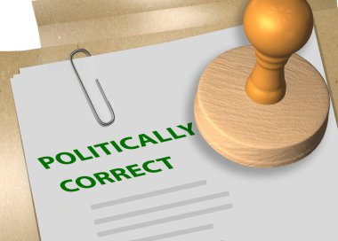 Bir belgeye POLİTİKA CORRECT damgası basımının 3 boyutlu illüstrasyonu
