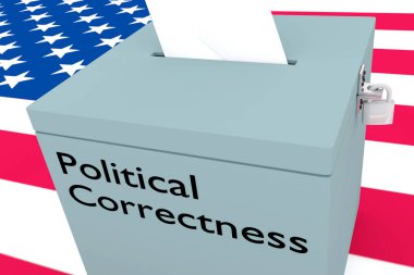 Önünde Proje 2025 yazılı, arka planda ABD bayrağı üzerinde izole edilmiş bir ABD oy sandığının 3 boyutlu çizimi.