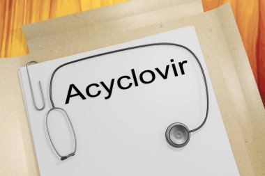 Acyclovir adlı bir tıbbi belgenin 3B çizimi.