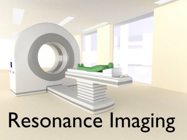 Bir mankenin 3 boyutlu çizimi, tomografi tarayıcısına eklenmeye hazır bir insanı sembolize eder.. 