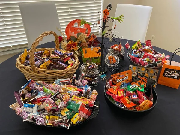 Happy Halloween table with candy