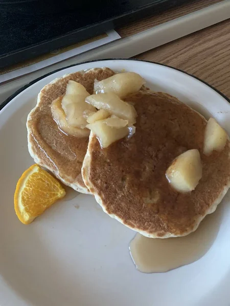 Delicious breakfast pancakes  with pears