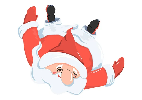 漫画風の飛行サンタクロース グラデーションのないベクトル しっかりした色 使いやすいクリスマス資産 — ストックベクタ