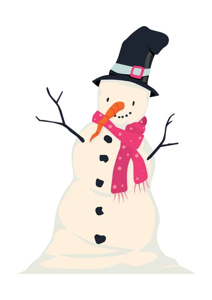 Мультфильм Снеговик Морковным Носом Цилиндром Вектор — стоковый вектор