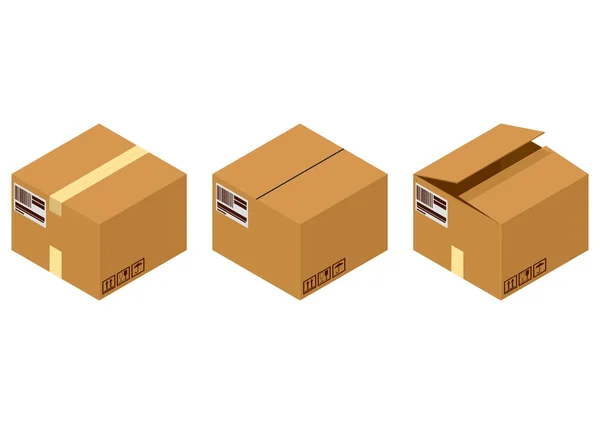Parzelle Set Aus Drei Kartons Isometrischer Vektorwert — Stockvektor