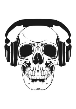 Skull with headphones. Vector.