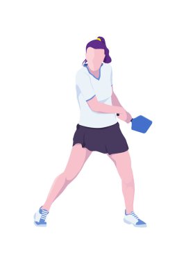 A woman playing pickleball. Flat vector design.