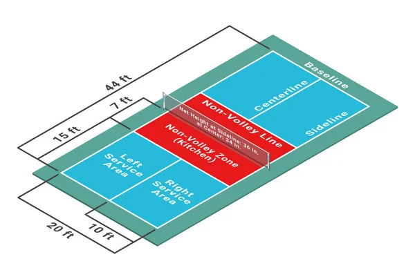 Pickleball court isometric diagram. Vector illustration without gradients.