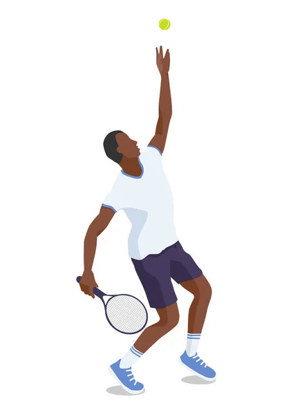 Giocatore Tennis Uomo Che Lancia Palla Aria Inizia Giocare Tennis — Vettoriale Stock