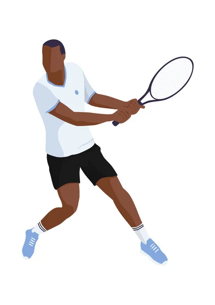 Uomo Che Gioca Tennis Design Vettoriale Piatto — Vettoriale Stock