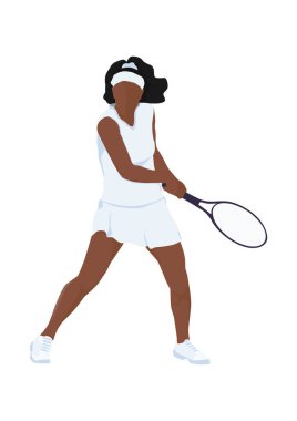 Tenis oyuncusu. Tenis oynayan bir kadın. Düz vektör tasarımı.