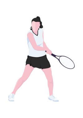Tenis oyuncusu. Tenis oynayan bir kadın. Düz vektör tasarımı.