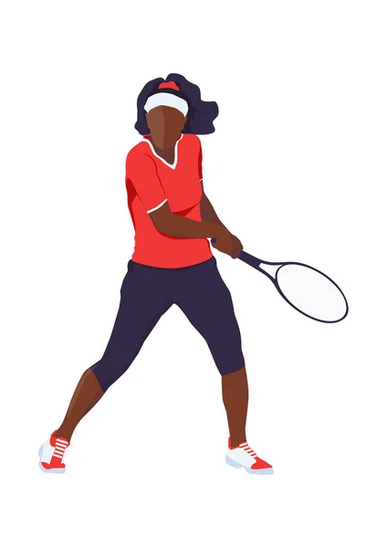 テニス選手 女性がテニスをしている 平面ベクトル設計 — ストックベクタ