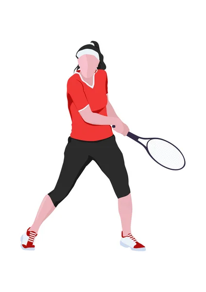 Joueur Tennis Une Femme Jouant Tennis Conception Vectorielle Plate — Image vectorielle
