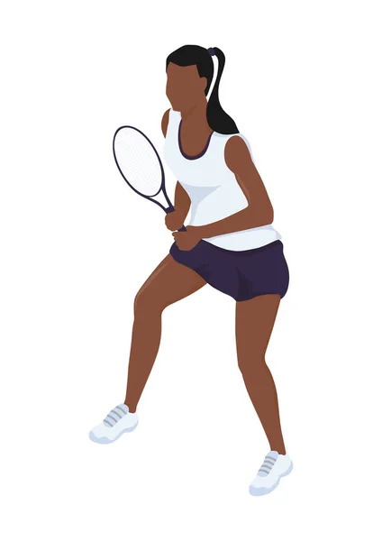 Femeie Care Joacă Tenis Design Vectorial Plat Izometric — Vector de stoc