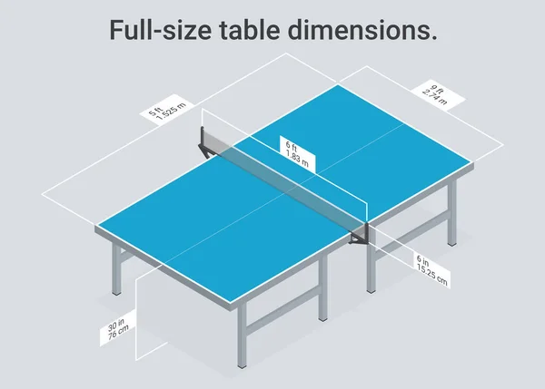 Diagramma Ping Pong Dimensioni Del Tavolo Grandezza Naturale Isometrico Vettoriale — Vettoriale Stock