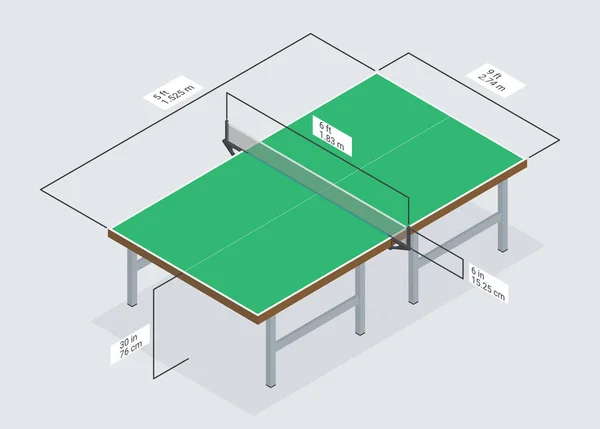 Diagram Tenis Meja Ukuran Penuh Dimensi Meja Vektor Isometrik - Stok Vektor