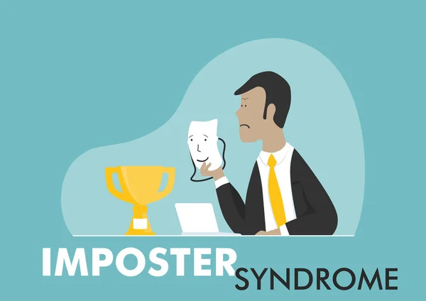 Imposter Syndrome Concept Work Skilled Specialist Depression Holding Smiling Face Stock Illustration
