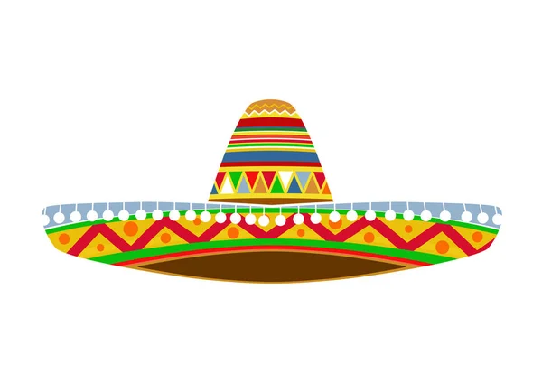 Chapéu Sombrero Mexicano Tradicional Colorido Sem Gradientes Sem Outros Efeitos —  Vetores de Stock