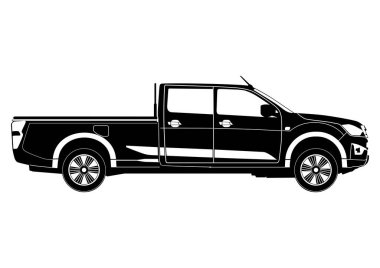 Modern bir kamyonetin silueti. Yan görüş. Düzenlenebilir vektör iki şekilden oluşur: siyah ve beyaz.