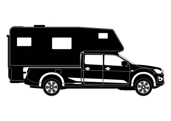 Silhouette Camping Car Démontable Vue Latérale Vecteur Modifiable Composé Deux — Image vectorielle