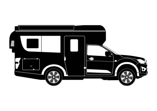 Silueta Una Caravana Vista Lateral Vector Editable Compuesto Por Dos — Vector de stock