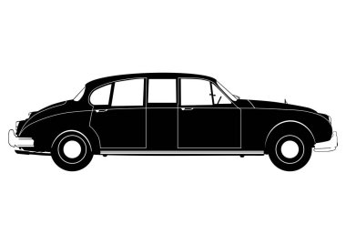 Eski bir limuzinin silueti. Lüks düğün arabası. Vektör.
