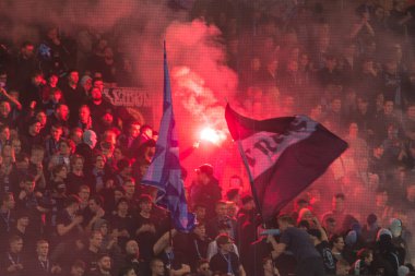 STOCKHOLM, SWEDEN - MAR 16 2023: DjurGardens IF (DIF), Stockholm 'deki Tele2 arenasında UEFA Avrupa Konferans Ligi' nde KSS Lech Poznan 'a karşı. Nihai sonuç 0-3