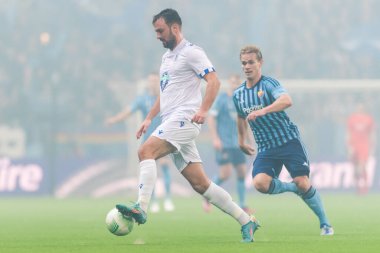STOCKHOLM, SWEDEN - MAR 16 2023: DjurGardens IF (DIF), Stockholm 'deki Tele2 arenasında UEFA Avrupa Konferans Ligi' nde KSS Lech Poznan 'a karşı. Nihai sonuç 0-3