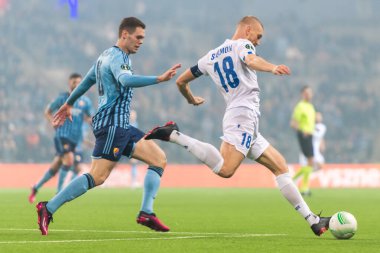 STOCKHOLM, SWEDEN - MAR 16 2023: DjurGardens IF (DIF), Stockholm 'deki Tele2 arenasında UEFA Avrupa Konferans Ligi' nde KSS Lech Poznan 'a karşı. Nihai sonuç 0-3