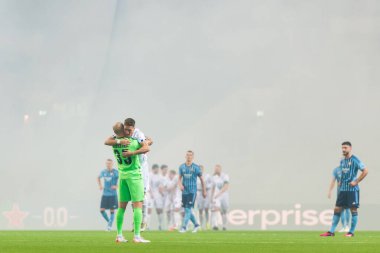 STOCKHOLM, SWEDEN - MAR 16 2023: DjurGardens IF (DIF), Stockholm 'deki Tele2 arenasında UEFA Avrupa Konferans Ligi' nde KSS Lech Poznan 'a karşı. Nihai sonuç 0-3