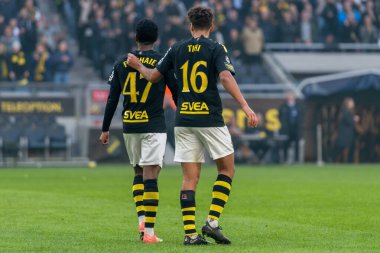 SOLNA, SWEDEN - 16 Nisan 2023: Solna 'daki Friends Arena' da AIK vs Hammarby IF. Nihai sonuç 2-0