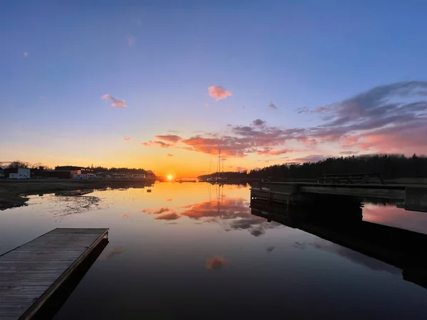 Západ Slunce Nad Grisslehamn Marina Během Časného Letního Večera Švédsko — Stock fotografie