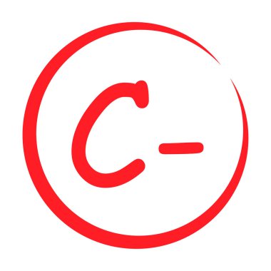 Grade result C minus. Hand drawn icon in red color. Test exam mark report vector illustration .