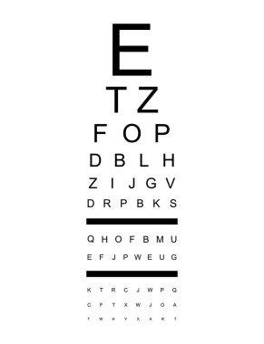 Görsel ölçüm simgesi, optik grafik harf sembolü, optometrist odak vektör illüstrasyonunu test et .