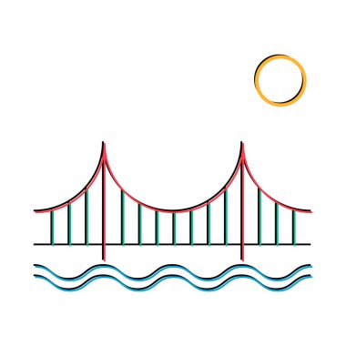 Siluet köprü simgesi, kentsel mimari tasarım, seyahat çizgisi inşaat sembolü illüstrasyonu .