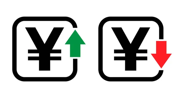 Uppsättning Kostnad Symbol Yuan Öka Och Minska Ikonen Pengar Vektor — Stock vektor