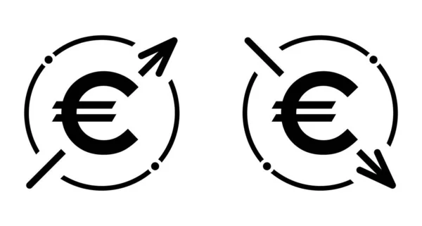 Набор Стоимости Символа Евро Увеличить Уменьшить Значок Символ Вектора Денег — стоковый вектор