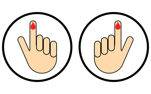Set Handfinger Mit Tropfenblut Symbol Medizinisches Gesundheitstestsymbol Kontrollvektorillustration — Stockvektor